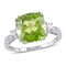 Gem And Harmony 5.20 Carat (cw) Cushion-Cut Peridot Ring in 10K White Gold with Lab-Created White Sapphires